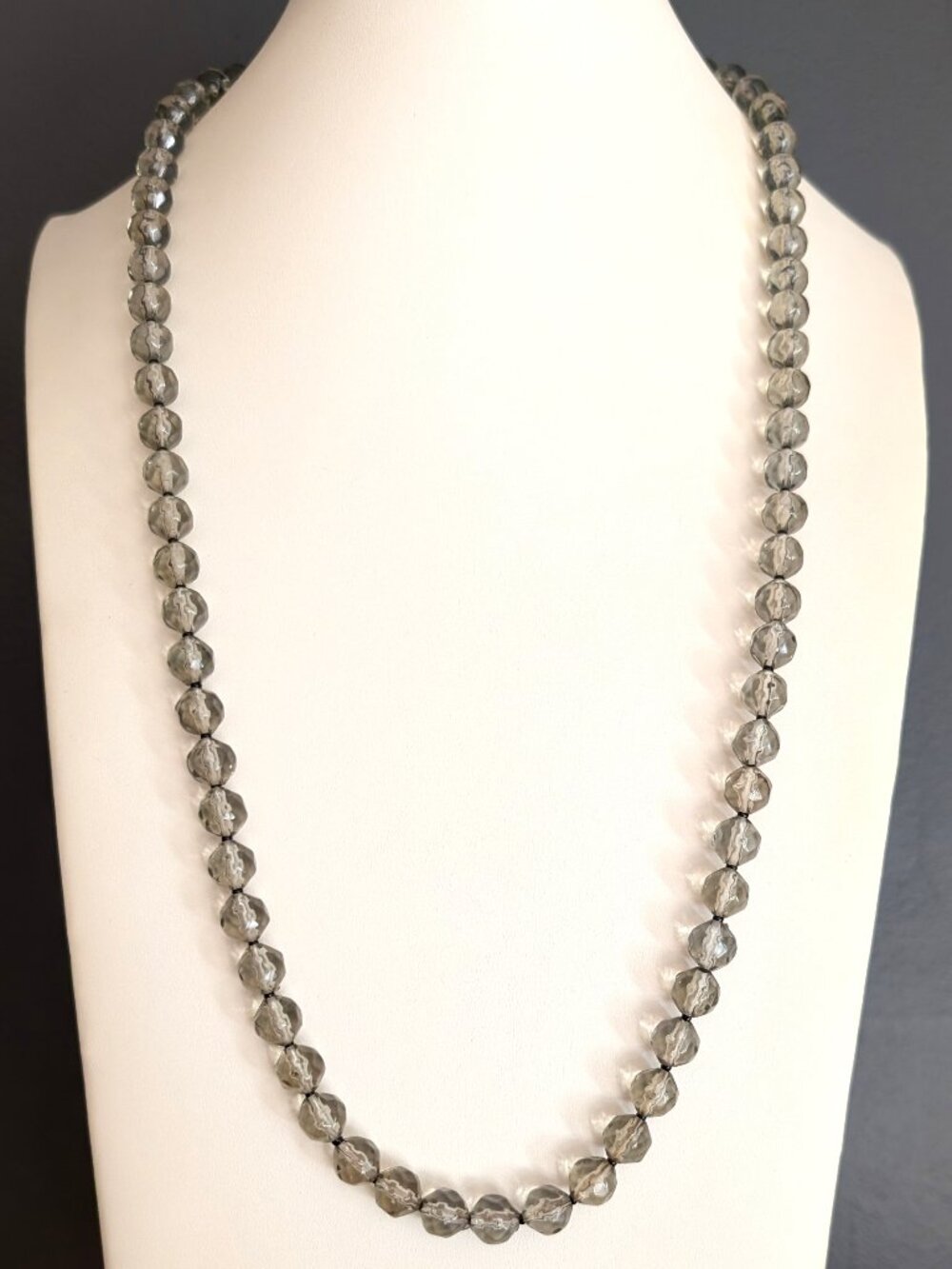 Vintage translucent gray faceted beaded necklace
